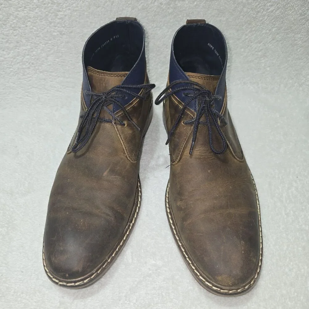 Cole Haan Men's Size 10.5 Colton Chukka Leather Boots Brown Blue Lace Up C11771